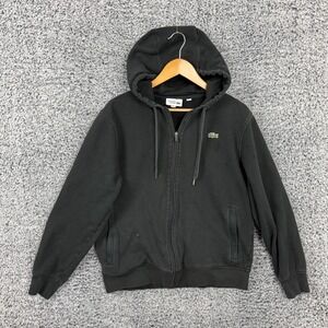 Lacoste Sport Hoodie Mens Medium Black Full Zip Fleece Sweatshirt Croc Logo
